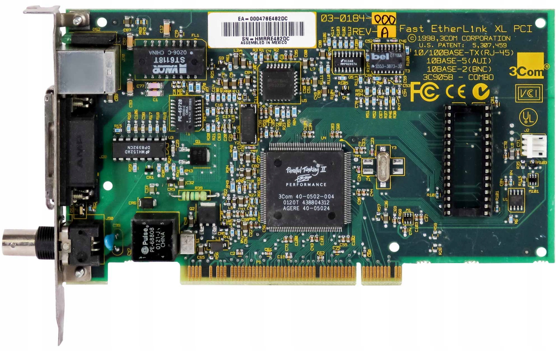 3COM 03-0184-000 Rev-a Fast Etherlink XL Pci RJ-45 Aui Bnc 02-0184-000