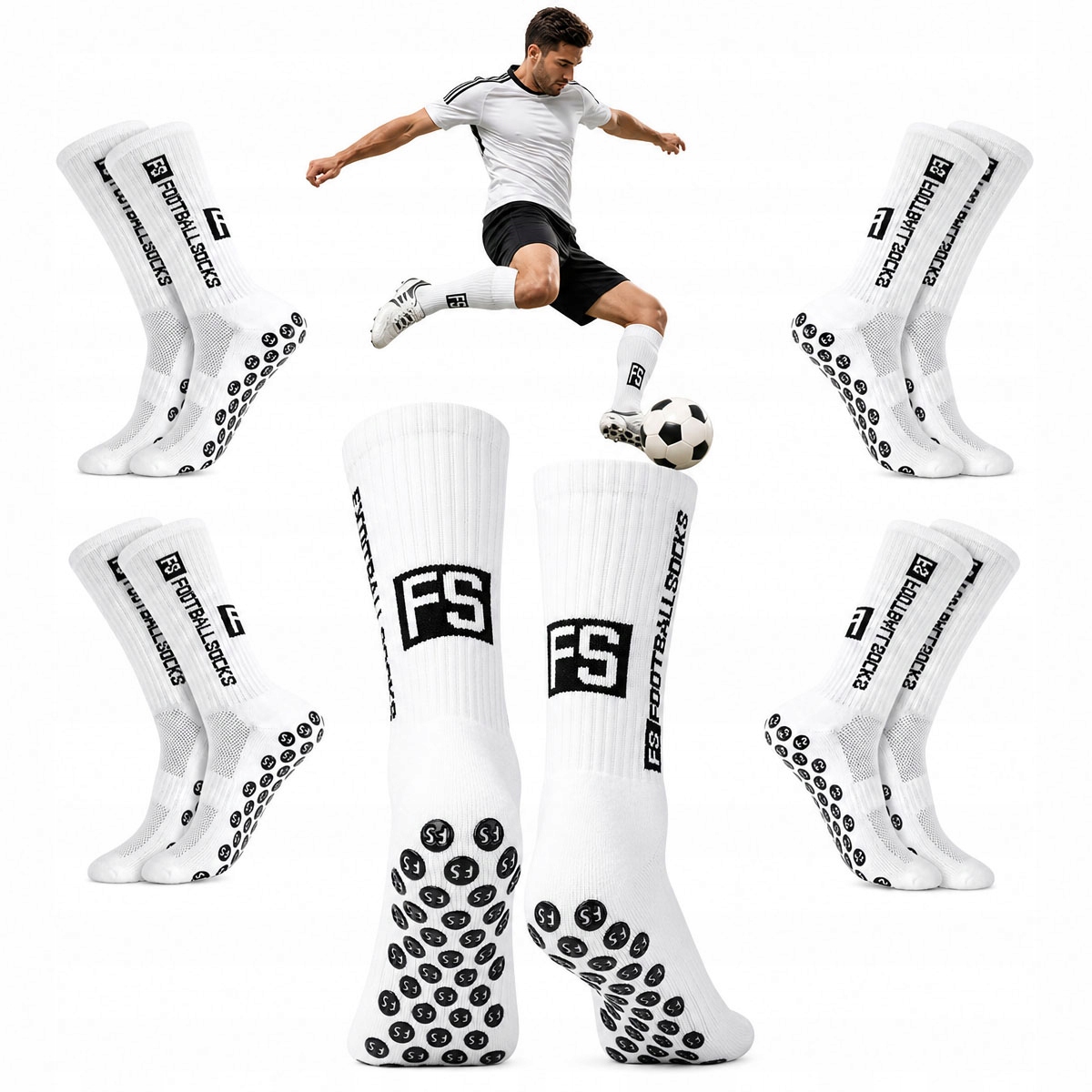 Piłkarskie Skarpety Antypoślizgwe 6 Par Sportowe Długie Getry Białe R 35-39