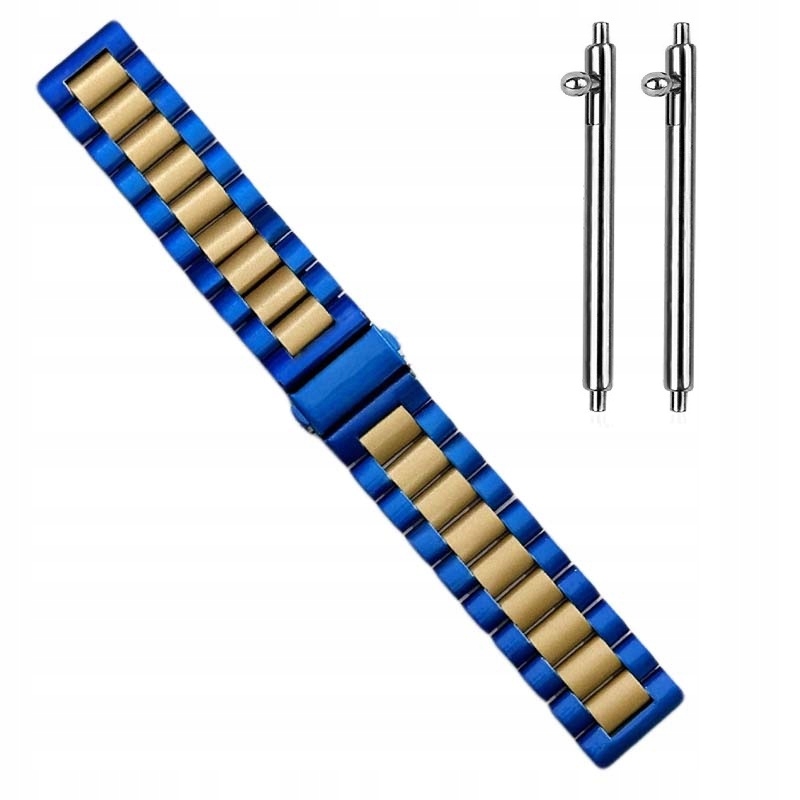 20 mm Złoto Niebieska do zegarka Pełna Ogniwa Stal Nierdzewna Złota