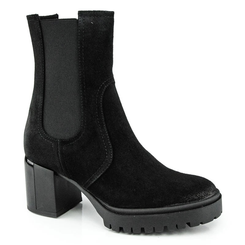 Carinii B7853 Kotníkové Boty Sloupek Semišová Kůže Černá