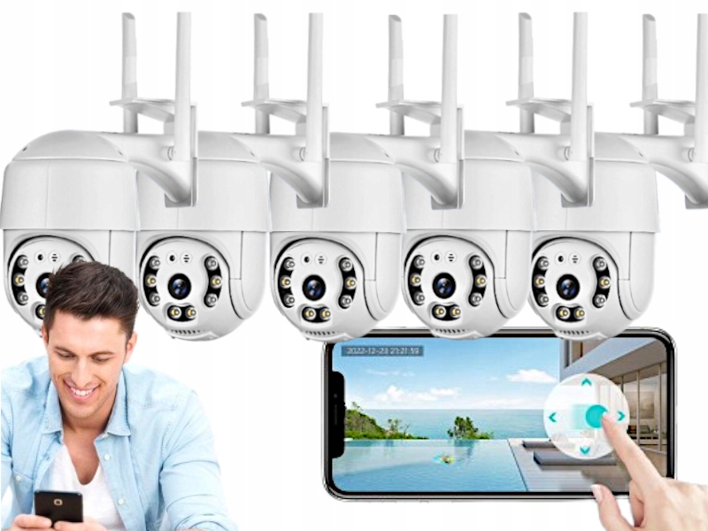 5x WiFi otočná kamera IP66 Zoom Full Hd 360 Monitorování domu a bytu