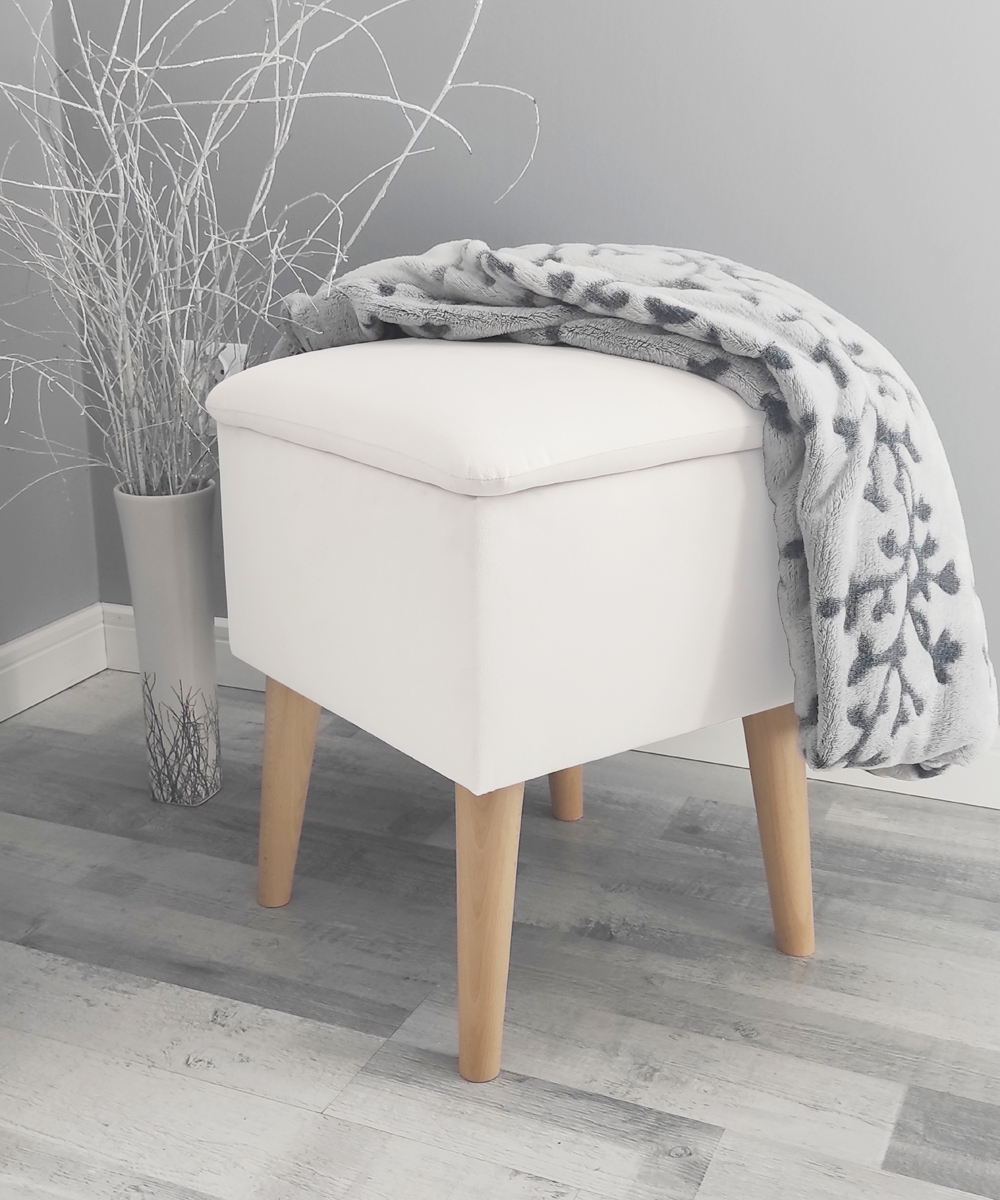 

Pufa Skandynawska Ze Schowkiem Pojemnik Biała