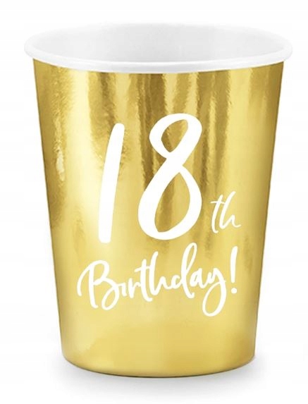 Kubki papierowe złote 250 ml 6 szt 18 urodziny hit