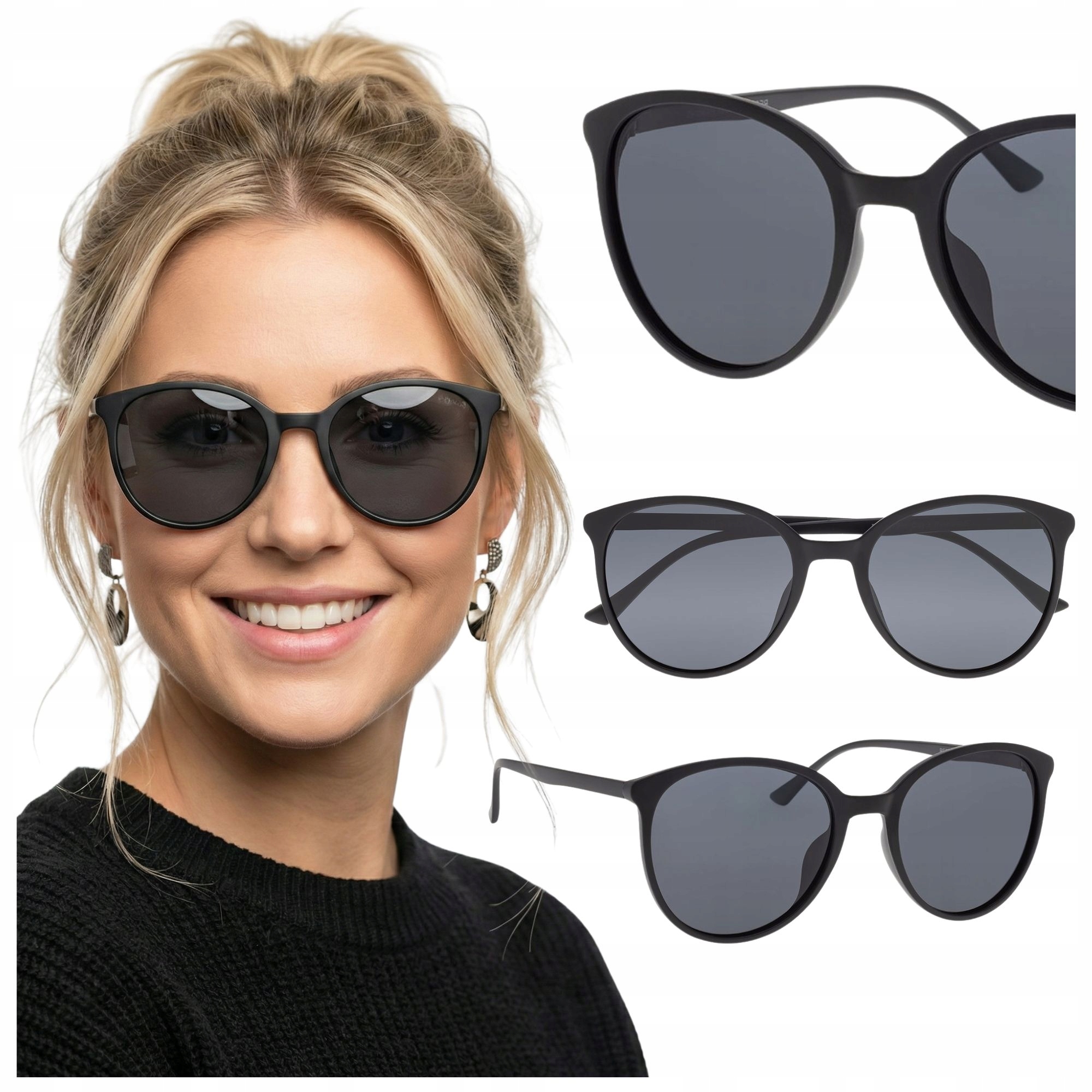 Okulary przeciwsłoneczne z polaryzacją duże okrągłe czarne Brilo RES379-1