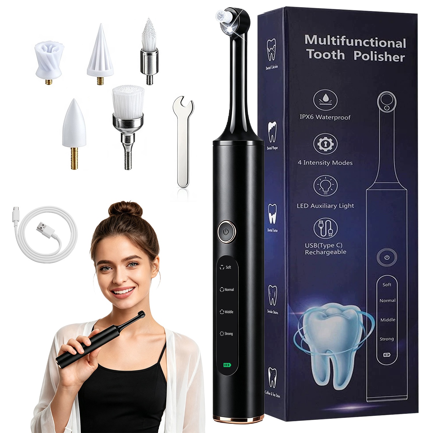 Polerka Dentystyczna Bedee 800mAh 3500 Obr 5 Głowic Do Usuwania Kamienia
