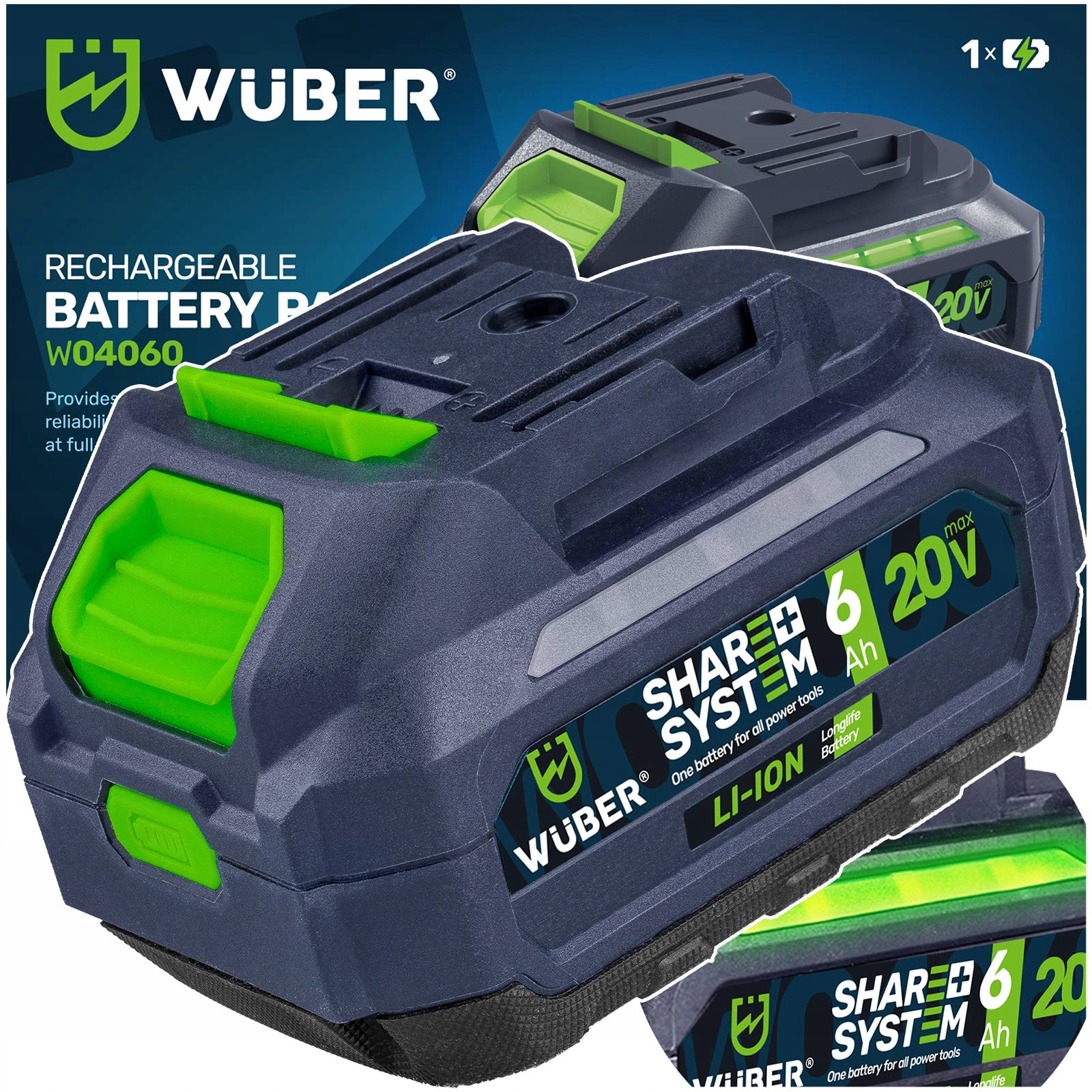Bateria Akumulator Wuber Share+ System Litowo Jonowa 20 V 6.0 Ah Wuber