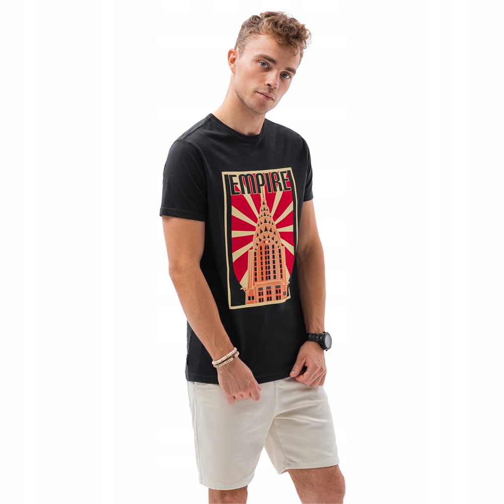 

T-shirt męski z nadrukiem S1434 V-2B czarny M