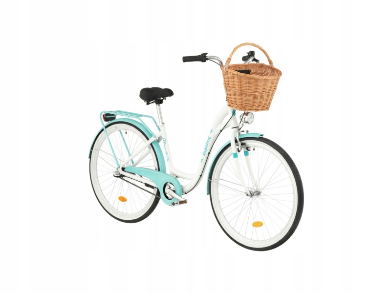 Rower miejski Indiana Moena A3B 28 cali damski Biało-lazurowy Koszyk