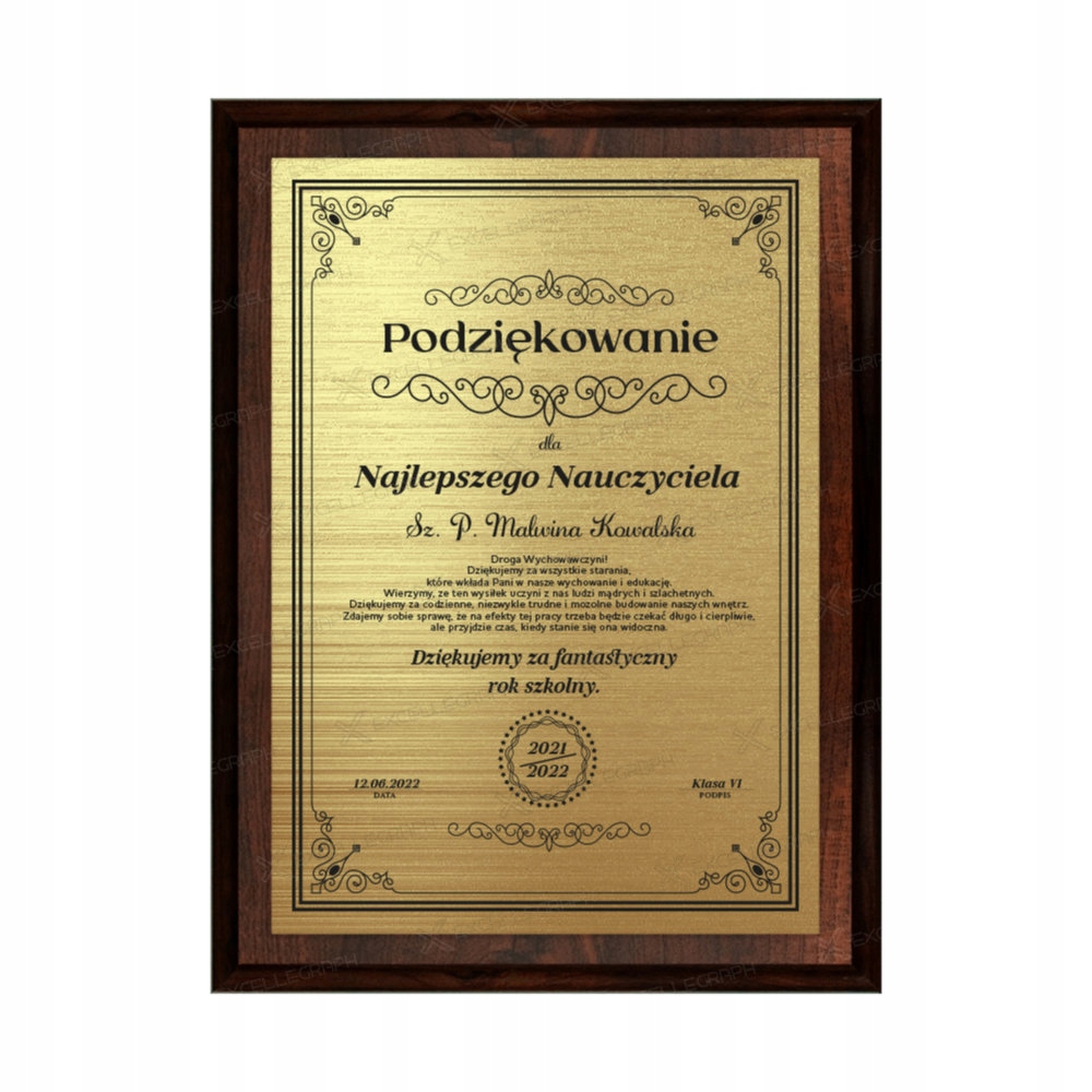 

Podziękowanie dyplom na dzień nauczyciela złote