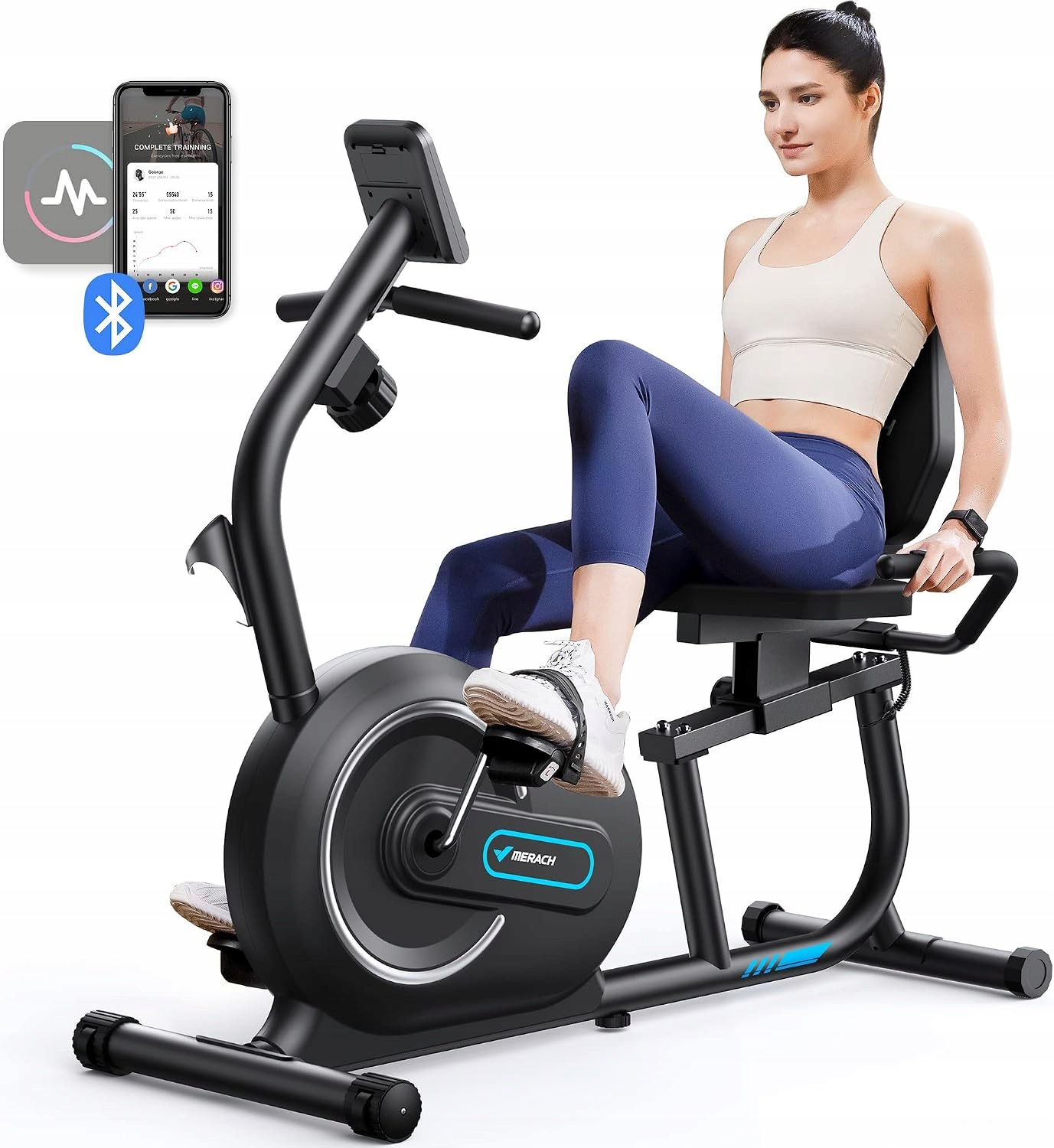 Merach S08 Horizontální Magnetický Rotoped 8 Odporů Bluetooth 136 Kg