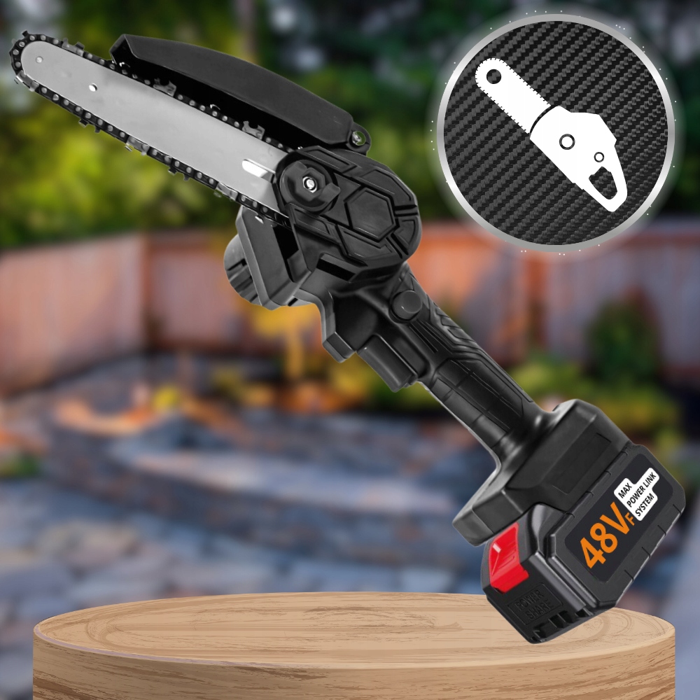 MOCNA PIŁA ŁAŃCUCHOWA AKUMULATOROWA 6” + 2X AKUMULATOR 48V 1200W ZESTAW XL Seria PIŁA ŁAŃCUCHOWA AKUMULATOROWA 2X AKU