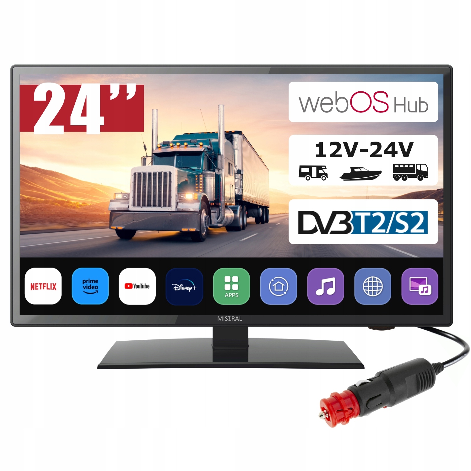 Telewizor Samochodowy 24" Smart Tv WebOS 12V 24V Mistral Tir Bus Kamper