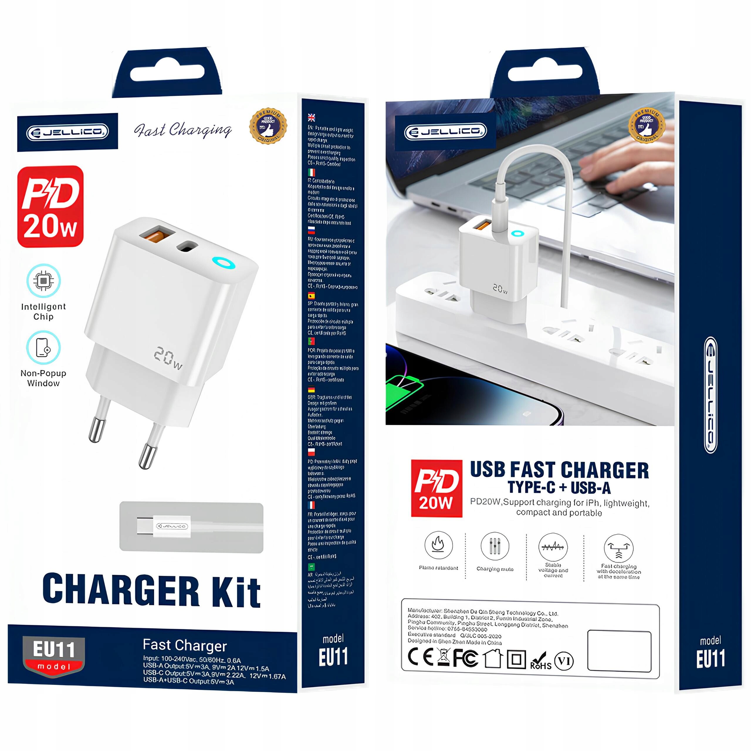 Szybka Ładowarka PD 20W do Telefonu IPHONE 12 13 14 PRO MAX 2x USB QC 3.0 Zgodność ze standardem Quick Charge 1.0 Quick Charge 2.0 Quick Charge 3.0