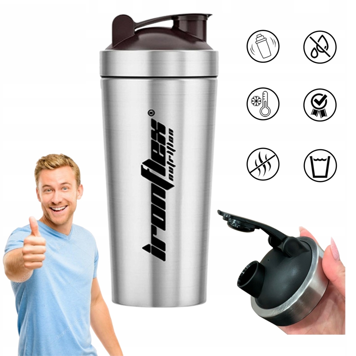 Shaker Na Siłownię Do Pracy Szary Ironflex Szejker 750ml