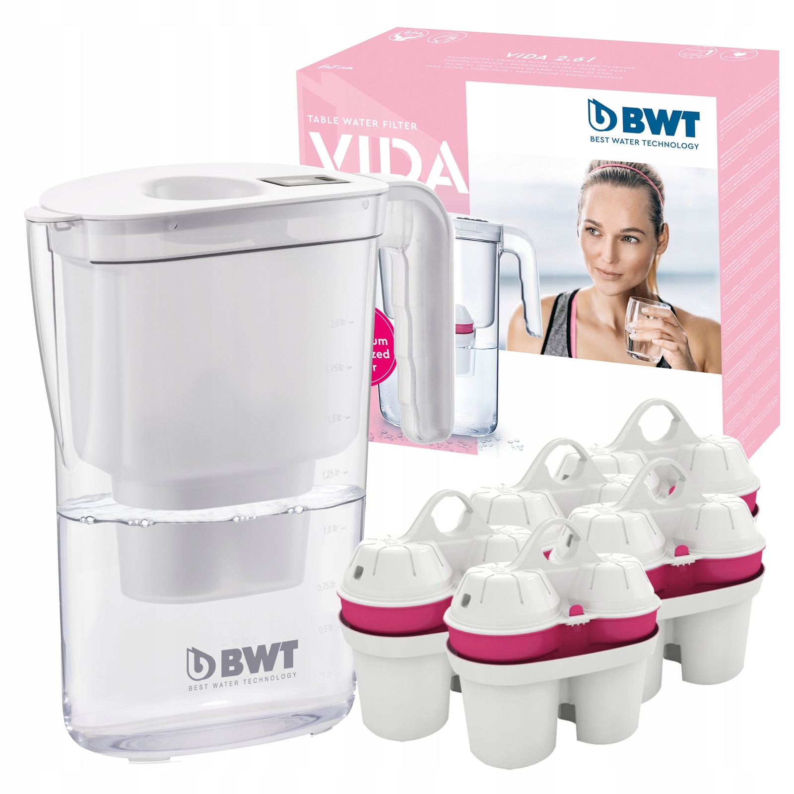 Filtrační konvice Bwt Vida 2.6 l Bílá, manuální 5x filtrační vložka Mg2+