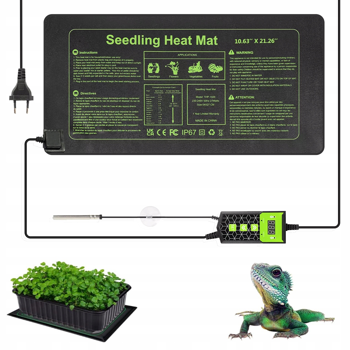 Levně 27W Topný Rohož S Termostatem Terárium Rostlin Sazenice 52x27 cm