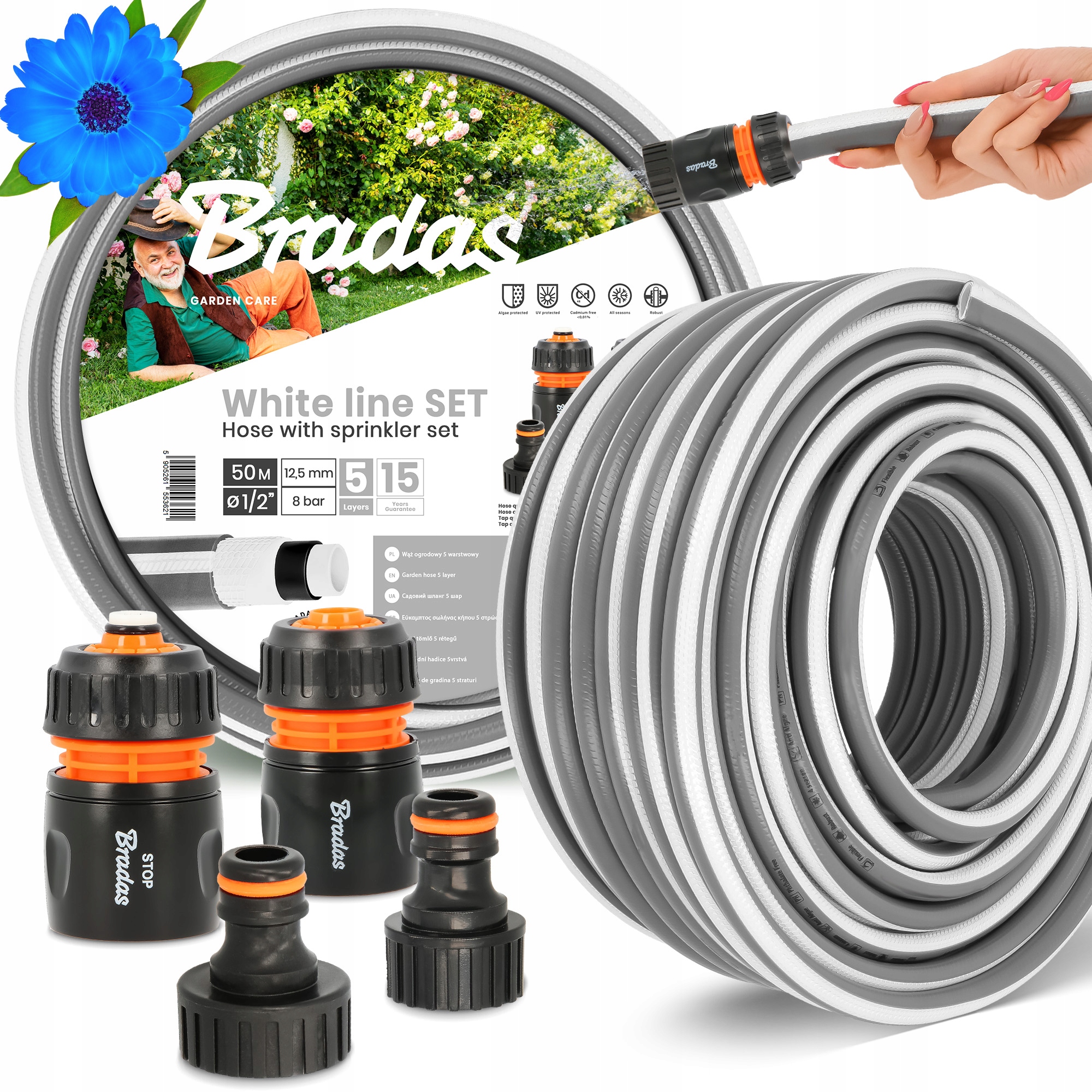 Záhradná Hadica 1/2 50 m 5-VRSTVOVÁ Navíjacia Elastická Gumová Šlaufka Na Vodu Yo