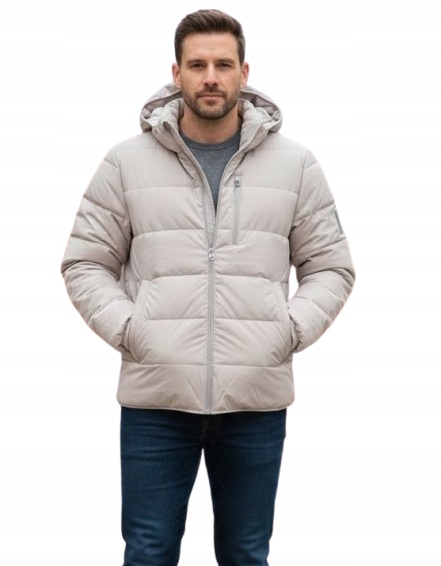 Bunda Abercrombie Hollister XL béžová s kapucí, péřová