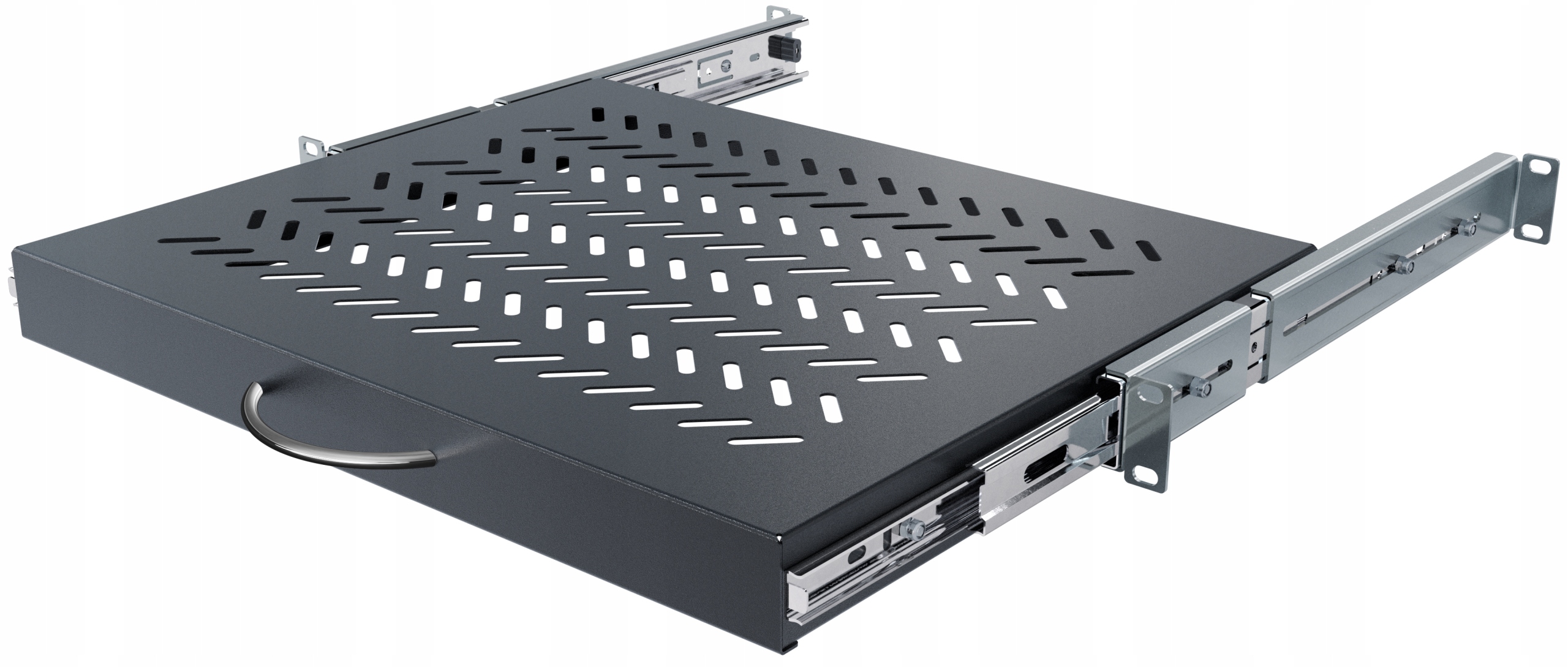 Výsuvná police Rack 19" 1U 350 mm pro serverovou skříň, kovová, černá