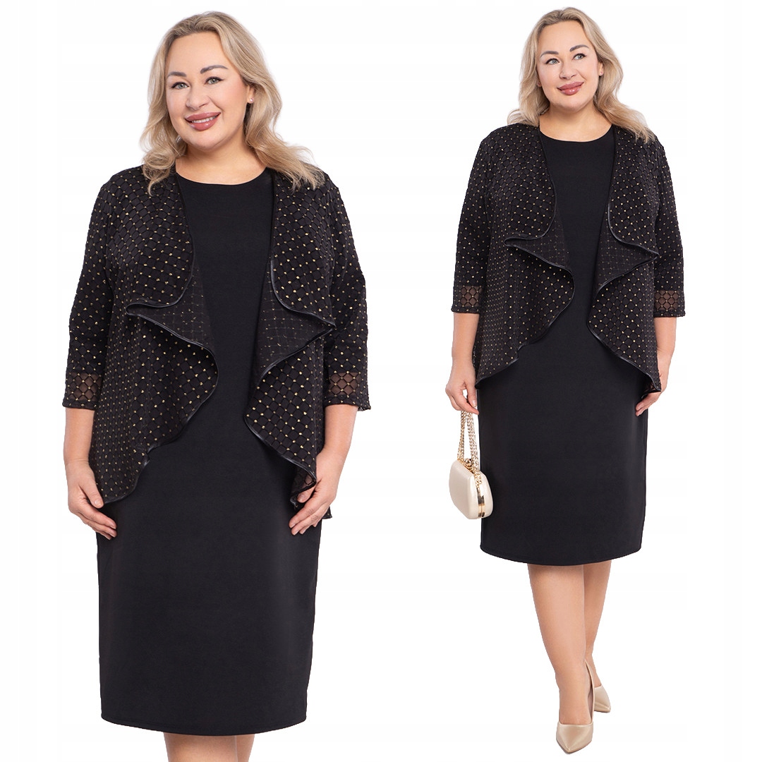 Černé šaty s brokátovým pláštěm 48/50