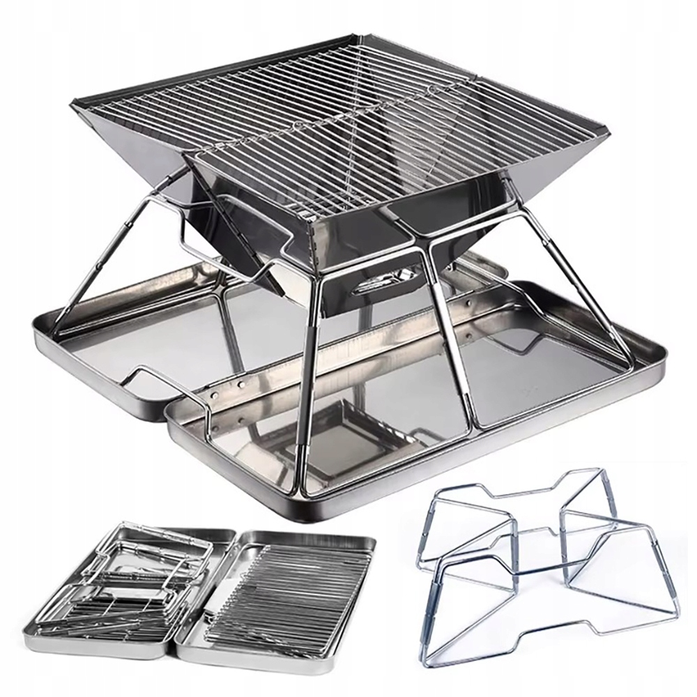 Grill składany przenośny turystyczny 2w1 ze stali nierdzewnej palenisko