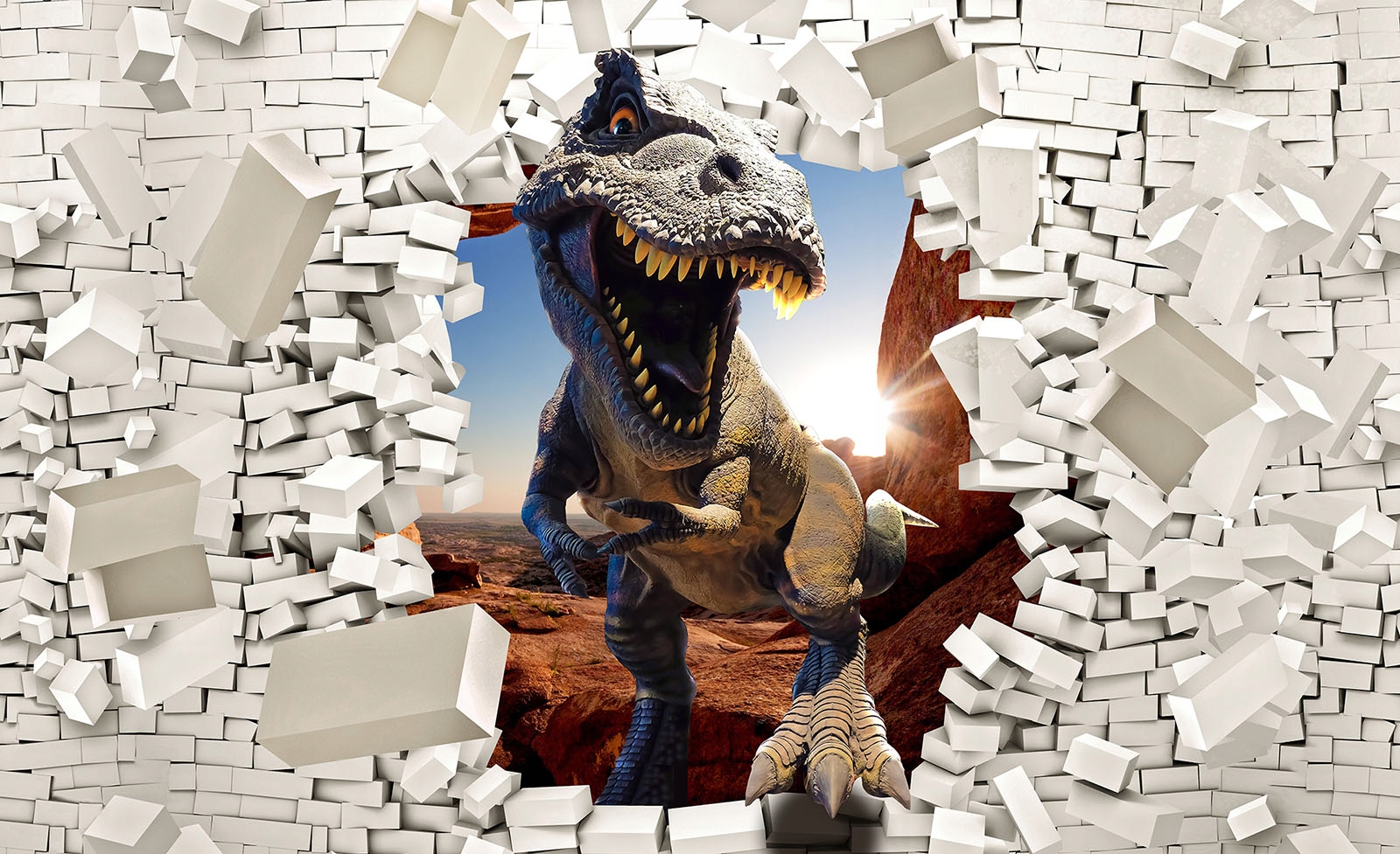 Fototapeta Dinosaurus T-Rex vinyl Efektní destrukce stěny 208x146 lepidlo