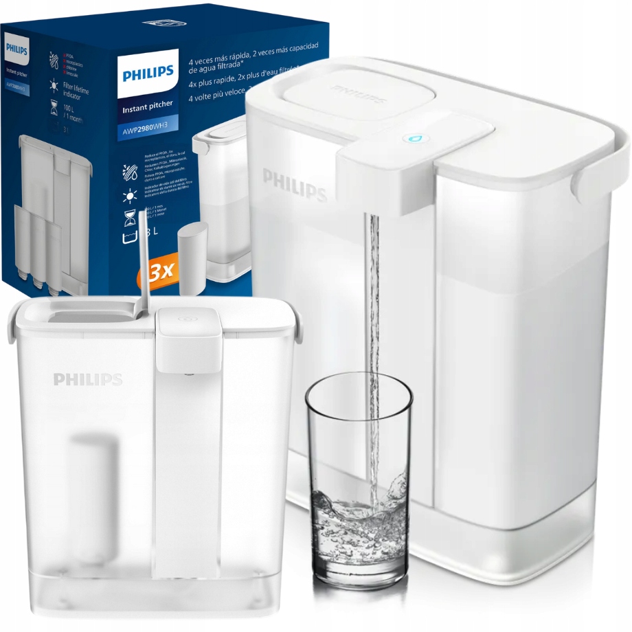 Filtr wody Philips AWP2980WH3 biały z zestawem wkładów, dzbanek filtrujący