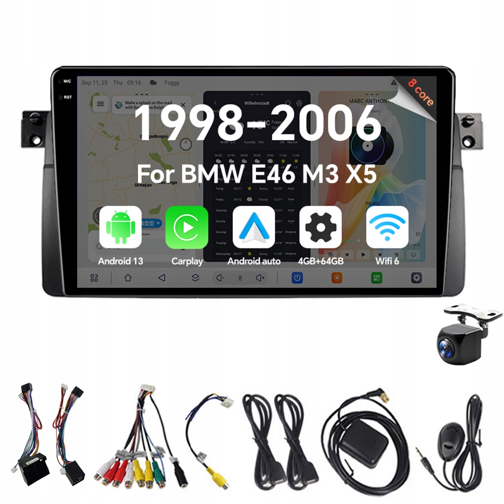 2Din Android 13 autorádio pro Bmw E46 M3 X5 1998-2006 4G 64G Carplay Gps