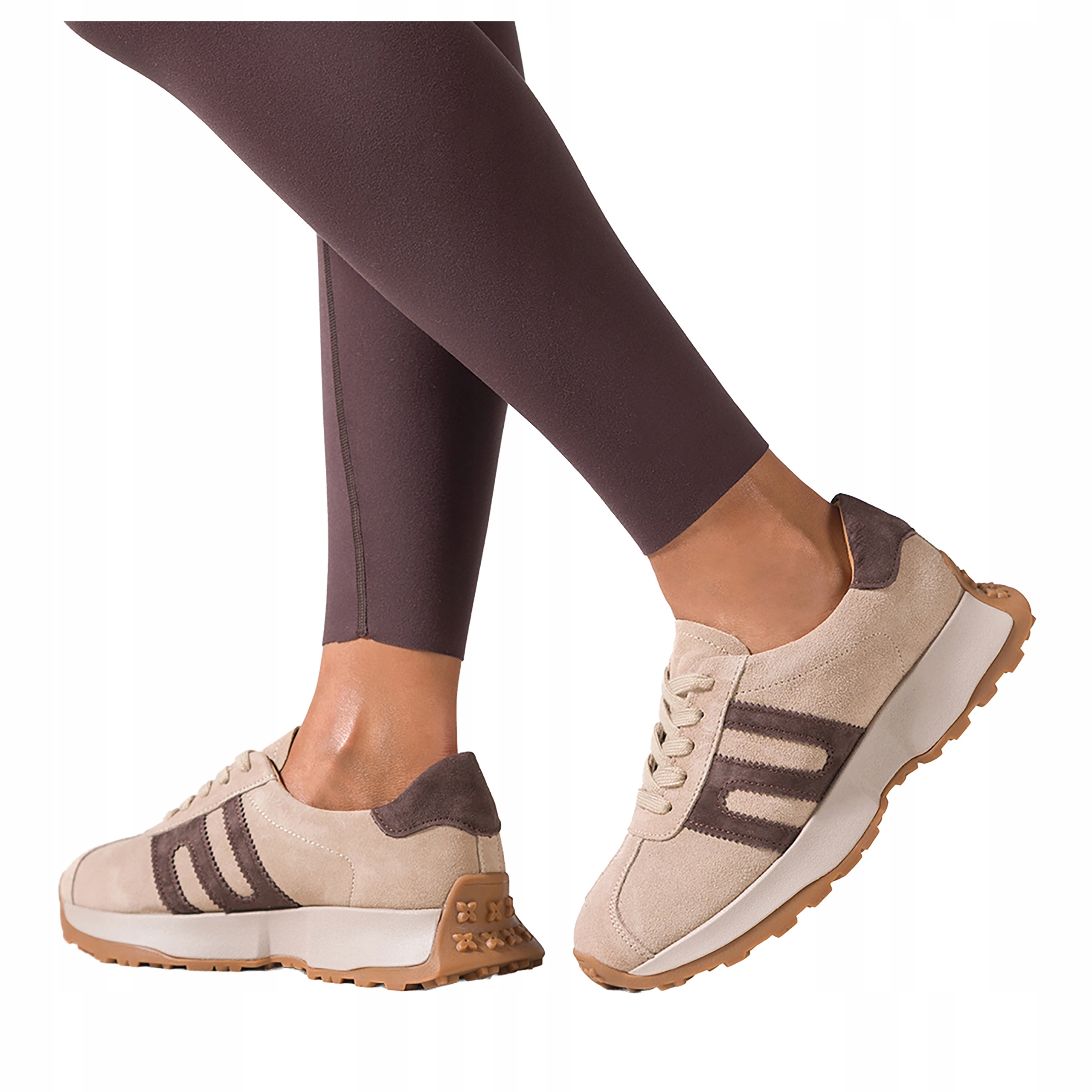 Béžové dámské šněrovací sportovní tenisky na platformě, kožené, velikost 37