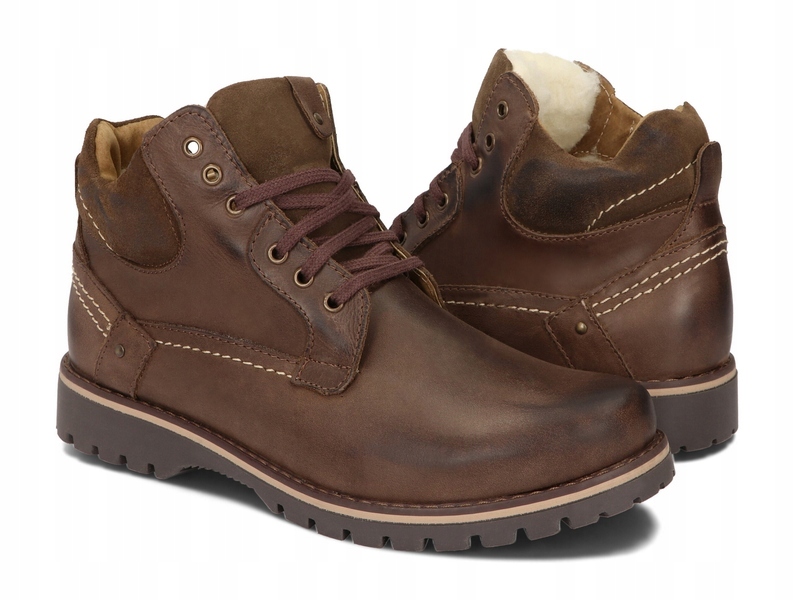 TRZEWIKI MĘSKIE BUTY OCIEPLANE SKÓRA 885 BRĄZ 48 Długość wkładki 32 cm