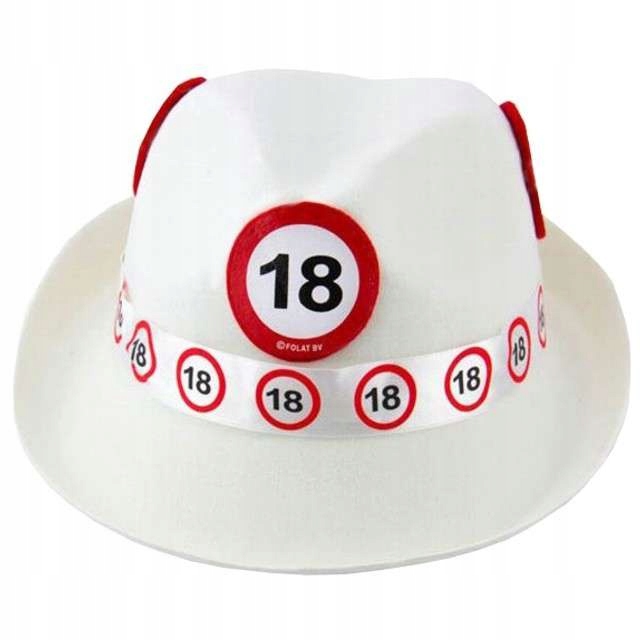 biały KAPELUSZ party na 18 URODZINY liczba cyfra
