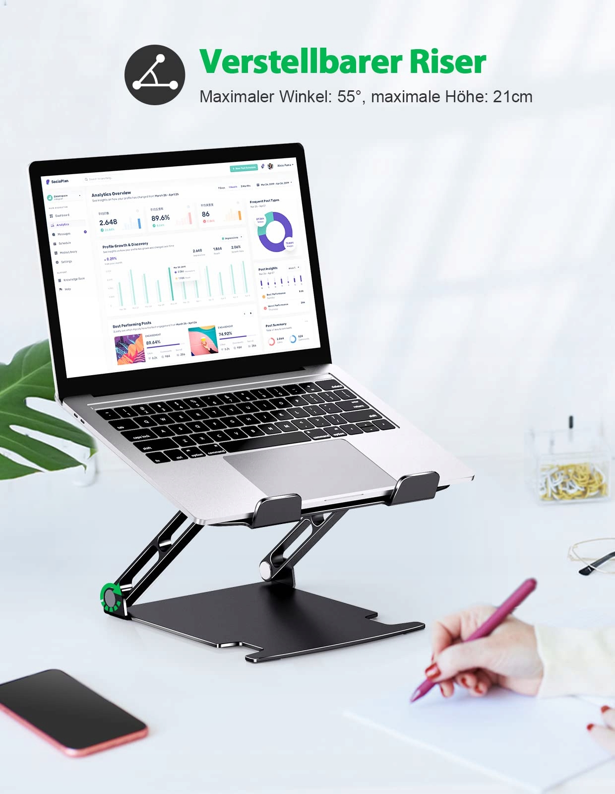 GLANGEH Aluminiowy Stojak Na Laptopa Ergonomiczny Regulowany 10-16 cali — miniatura 2