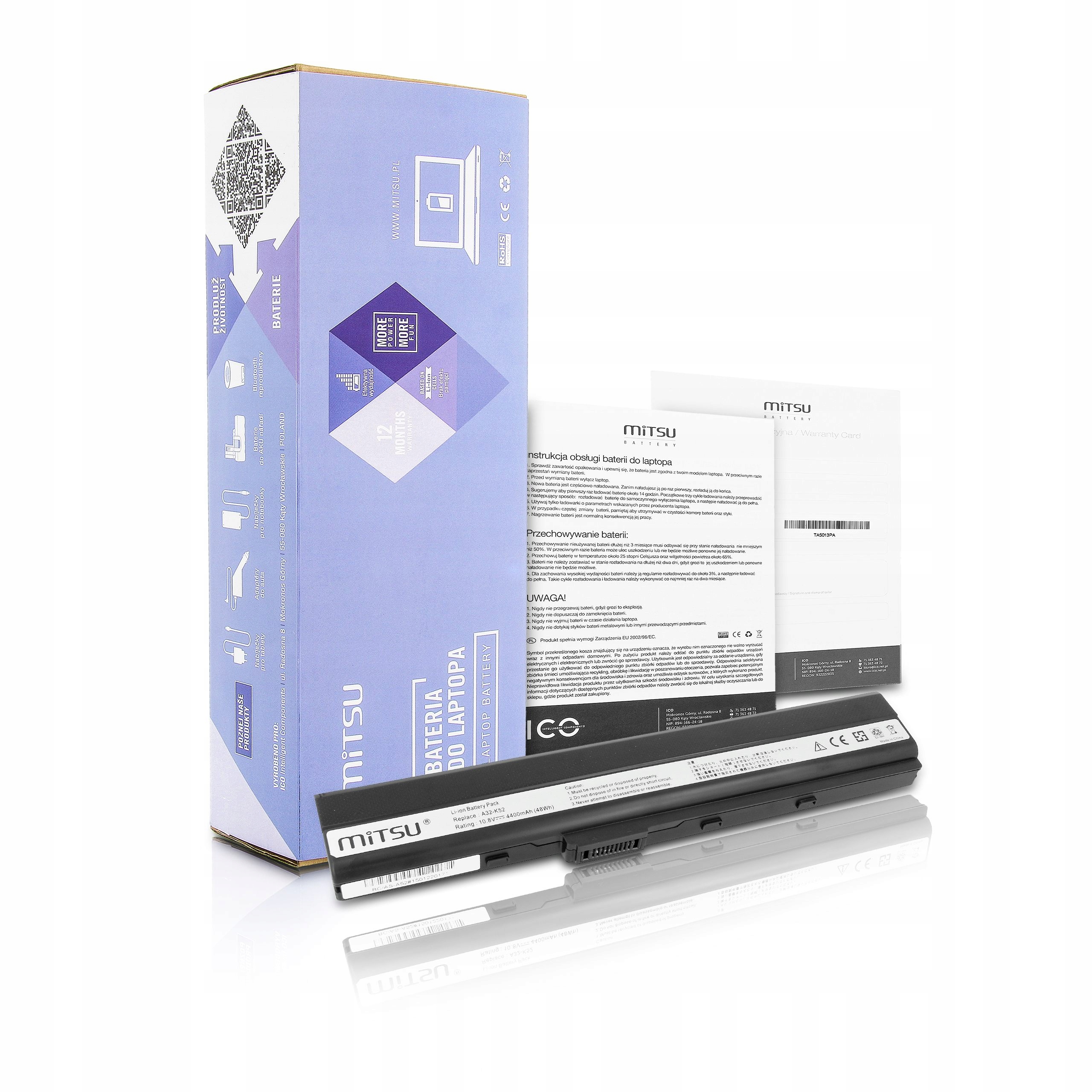 Baterie Mitsu pro Asus A52, K52, 4400 mAh