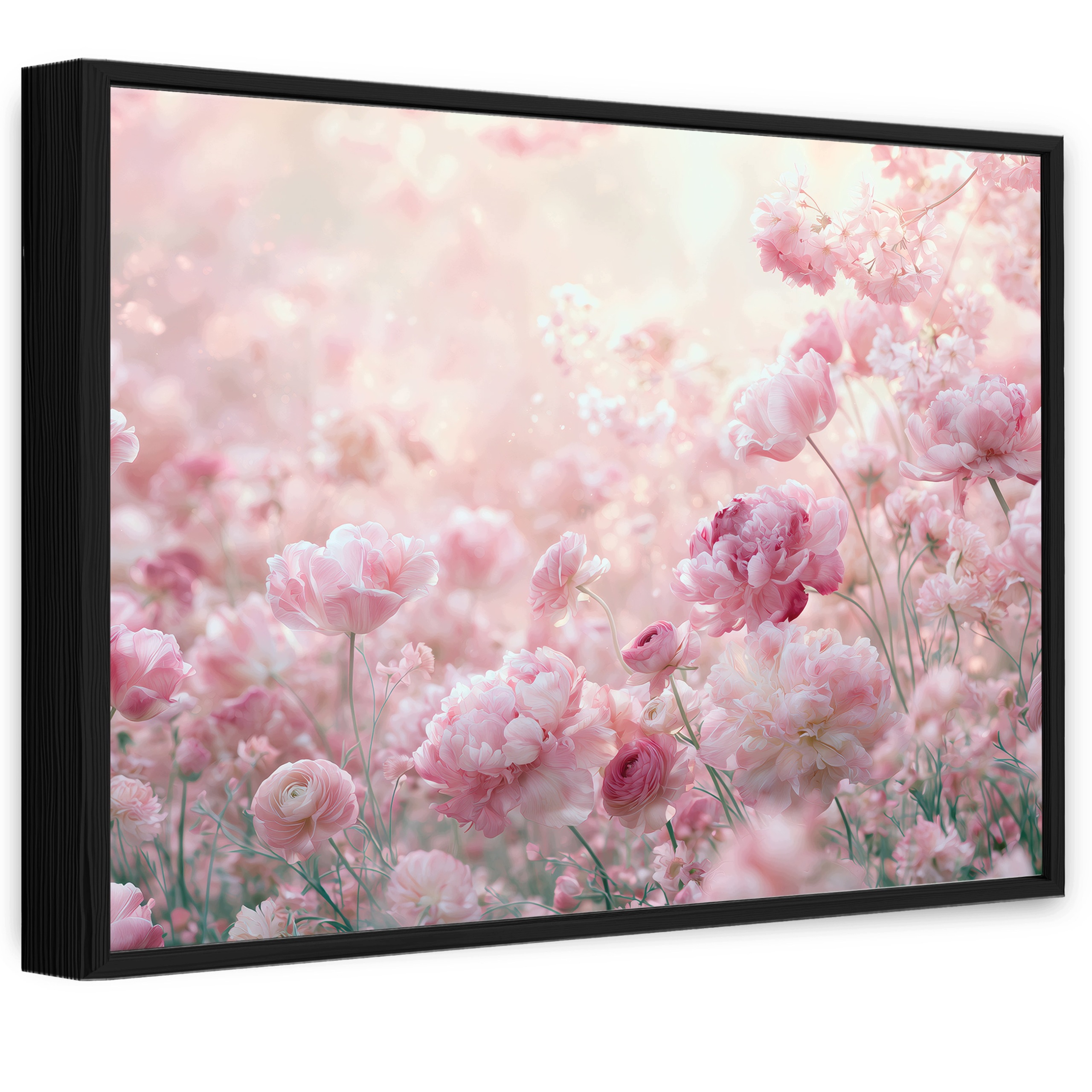 Obraz V Černém Rámu Na Plátně Květiny Pivoňky Růžový Obývací Pokoj Ložnice 90x60