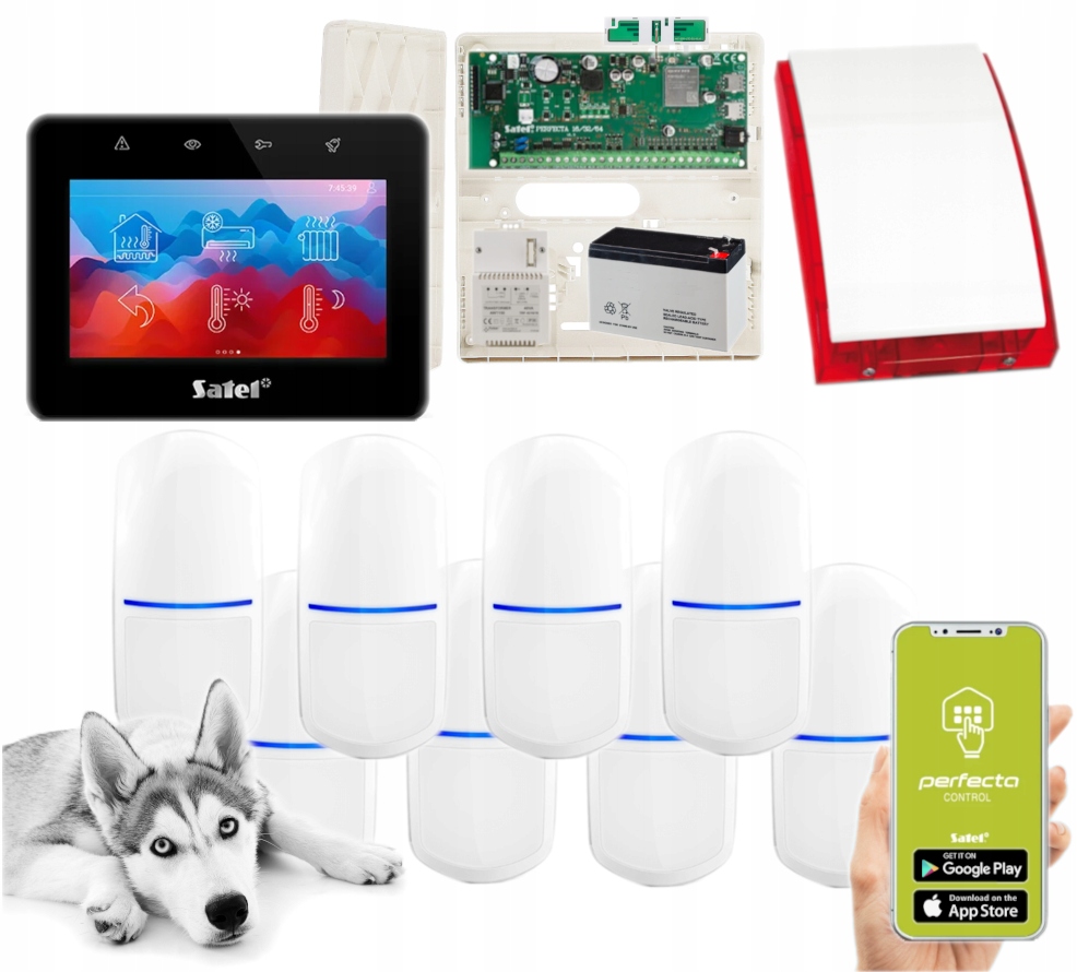 Zestaw Alarmowy Satel System Perfecta 64 M Lte 8 Czujek Pir Pet App Syrena