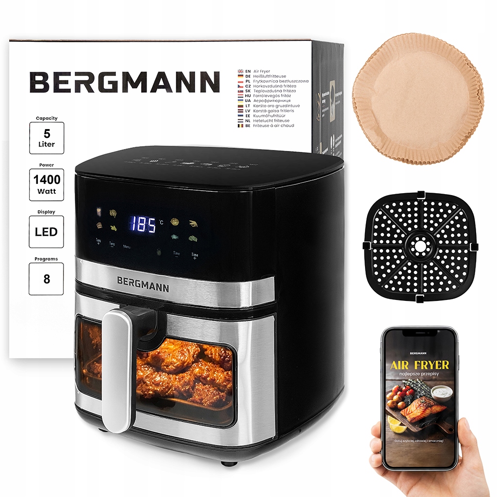 Frytkownica Beztłuszczowa 5L Air Fryer Bergmann 1400W 8 Programów