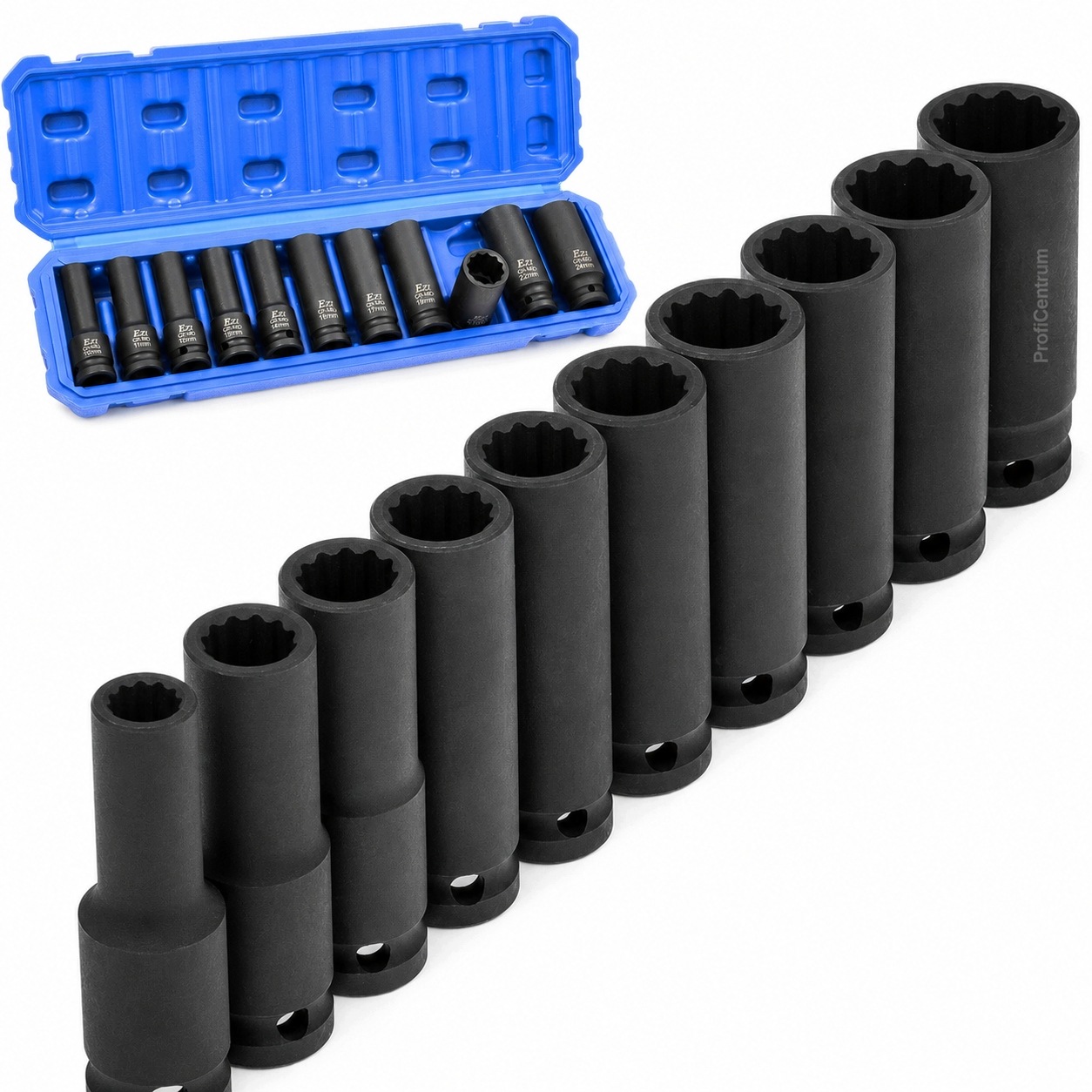 Nasadki udarowe długie 12-kątne 1/2" 10-24 mm 11el. zestaw głębokie