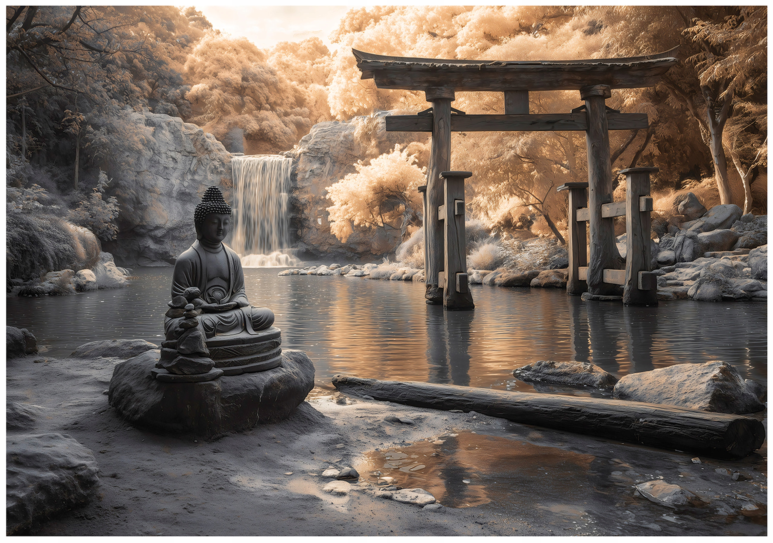 Fototapeta Buddha Les Vodopád Ložnice Obývací Pokoj Tapeta Flizelina 200x140