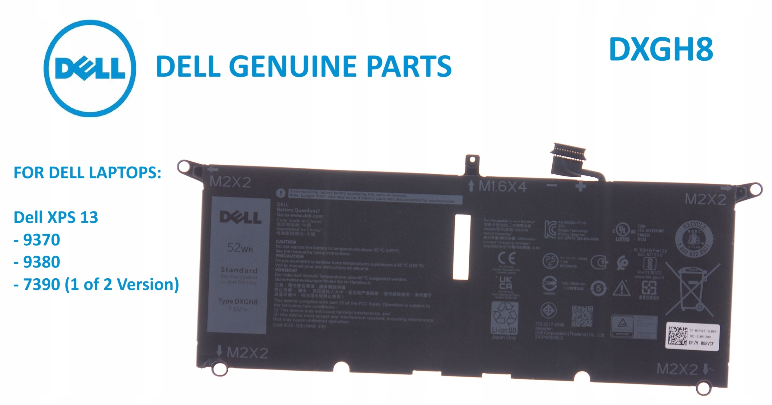 Nová Originálna Batéria Dell Xps 13 7390 9305 9370 9380 Type DXGH8 G8VCF