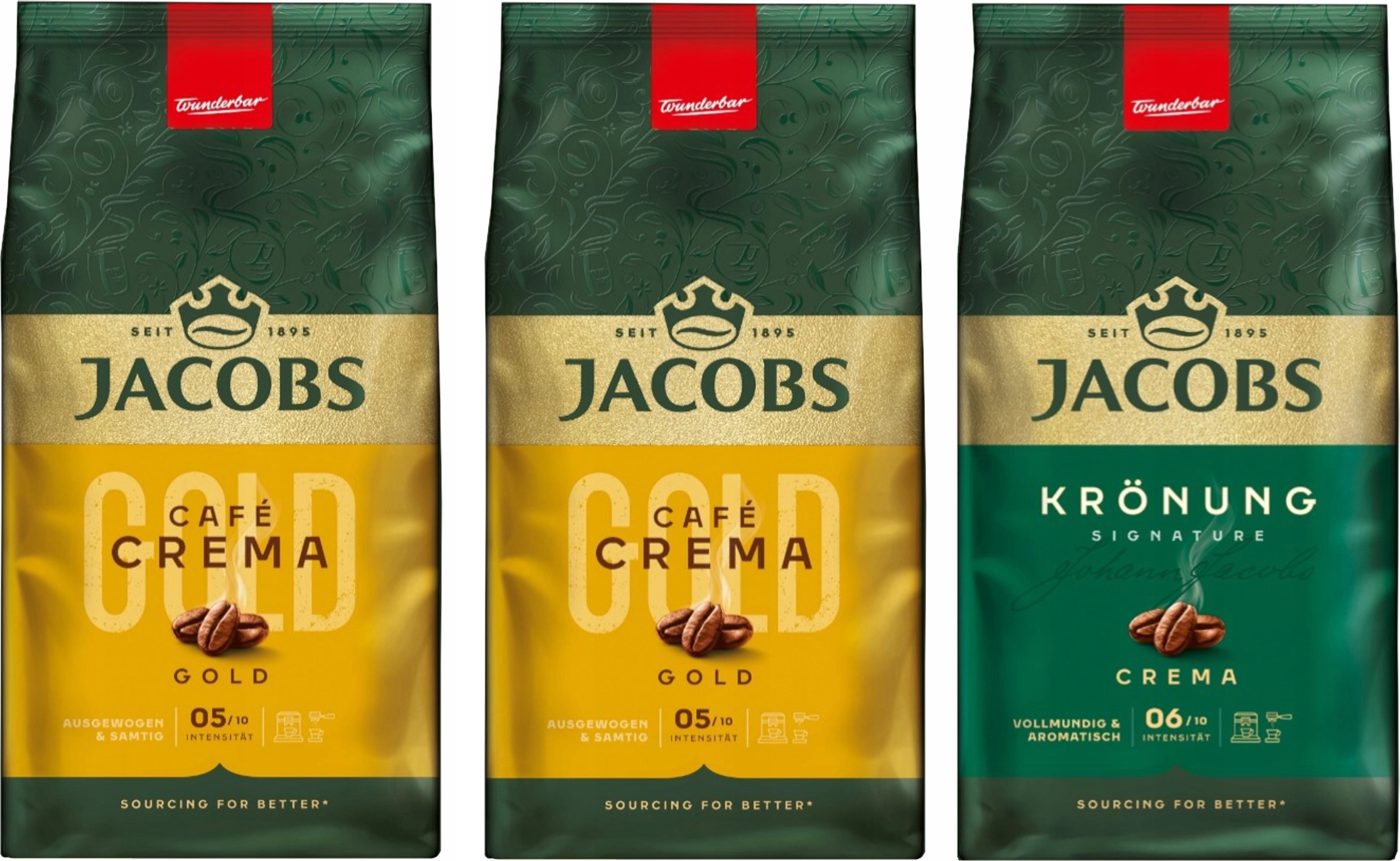 Káva zrnková Jacobs Crema Gold 2 x 1 kg Kronung Crema 1 kg Sada