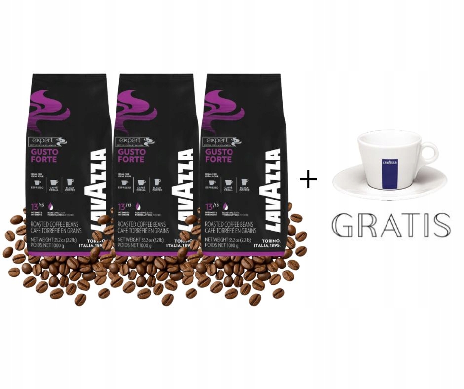 Levně Káva Zrnková Lavazza Gusto Forte sada 3x1 kg Šálek Cappucino