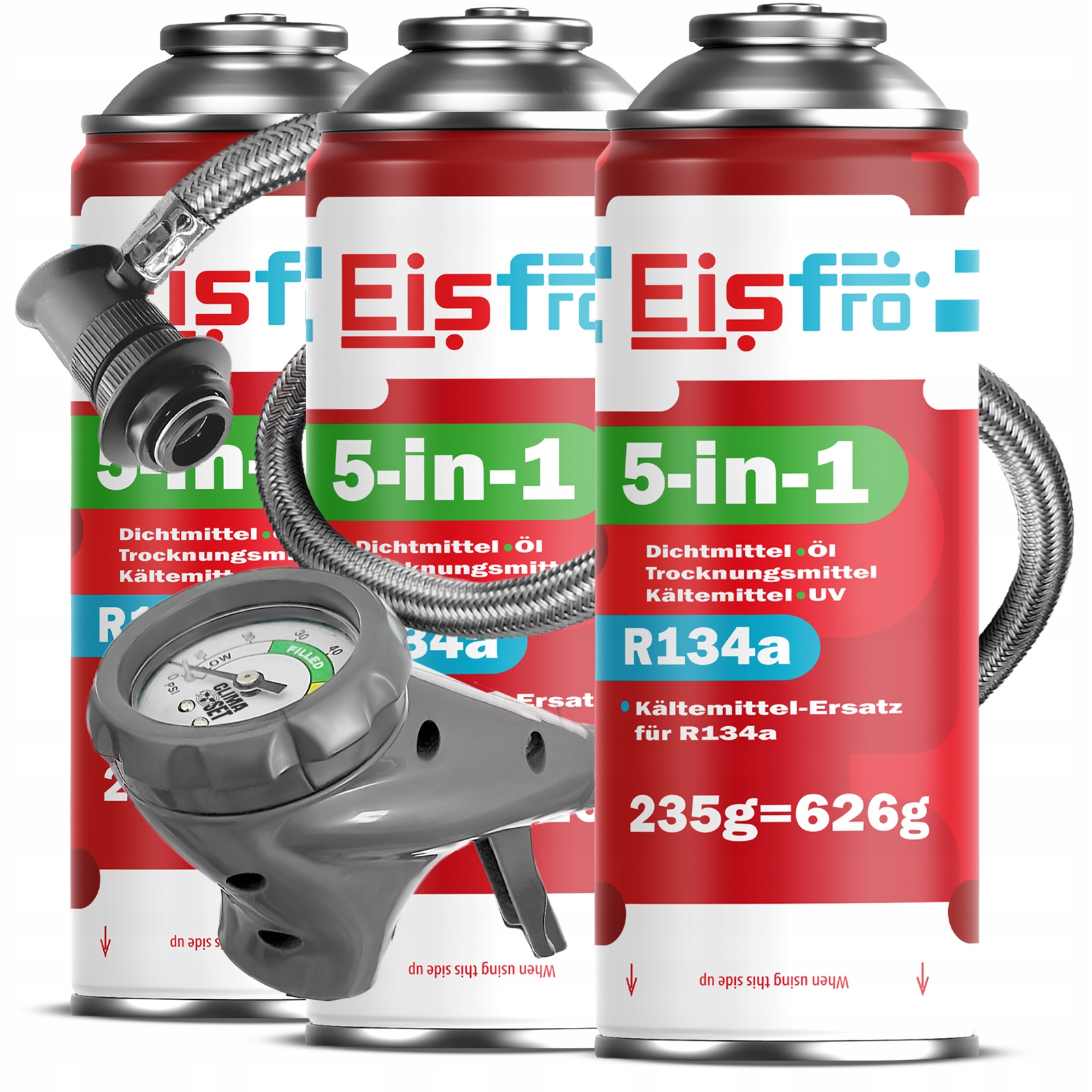 3x Gaz Pro Klimatizaci R134a chladivo 5v1 705g vypouštěcí potrubí