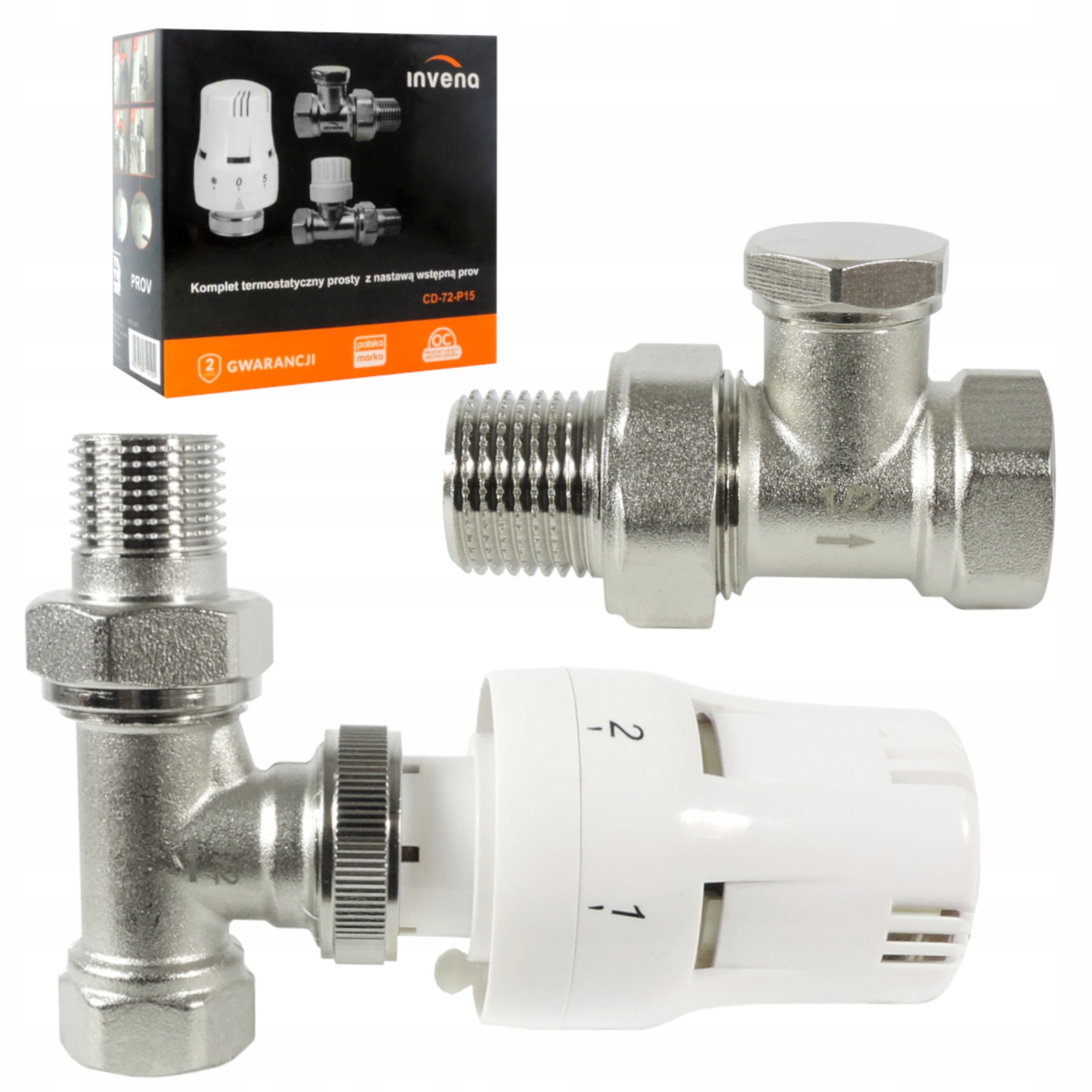 ZESTAW TERMOSTATYCZNY PROSTY ZAWÓR ZASILAJĄCY POWROTNY GŁOWICA DO GRZEJNIKA