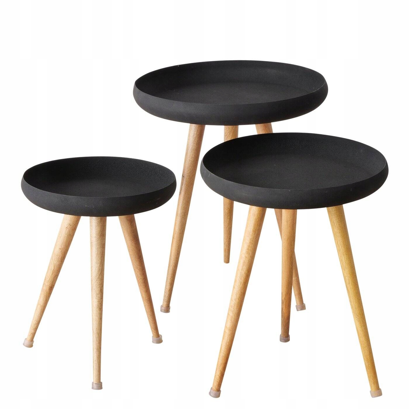 Loftové konferenčné stolíky s čiernou doskou a nohami z dreva, Masdour, 3 ks