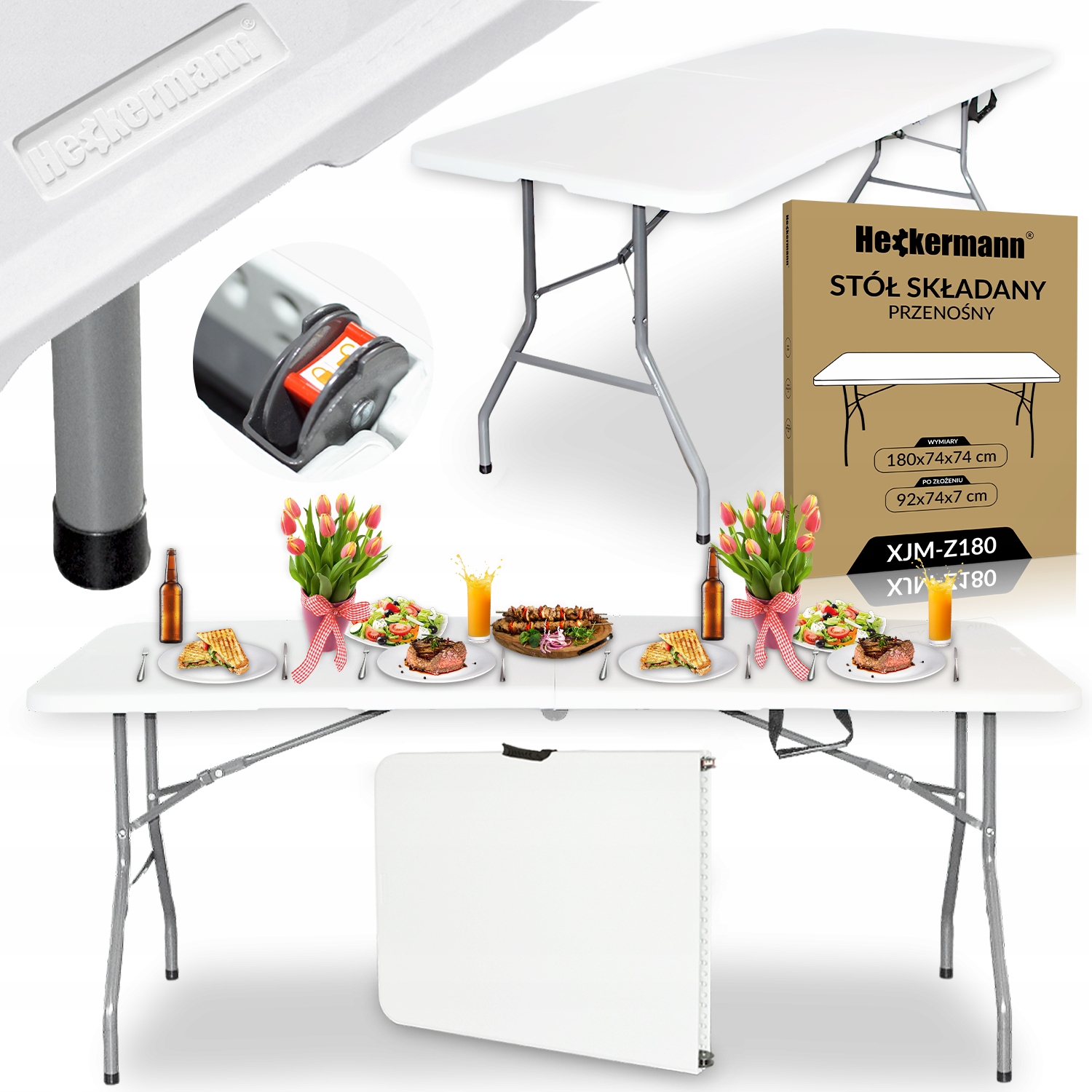 STÓŁ ROZKŁADANY OGRODOWY PLASTIKOWY SKŁADANY CATERINGOWY TURYSTYCZNY 180 cm