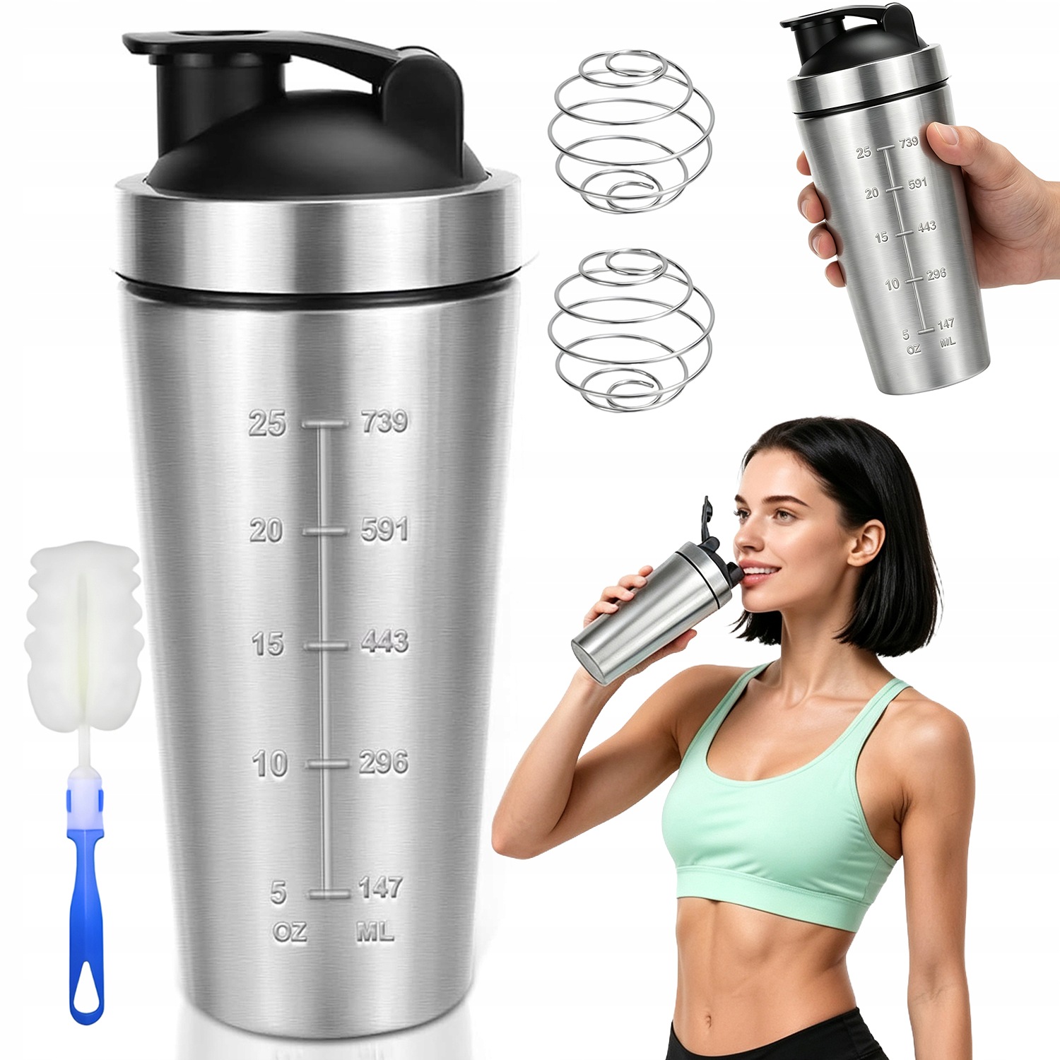 Szejker Do Odżywek Shaker 750ml Stal Nierdzewna Izolowany Bpa Free Siłownia