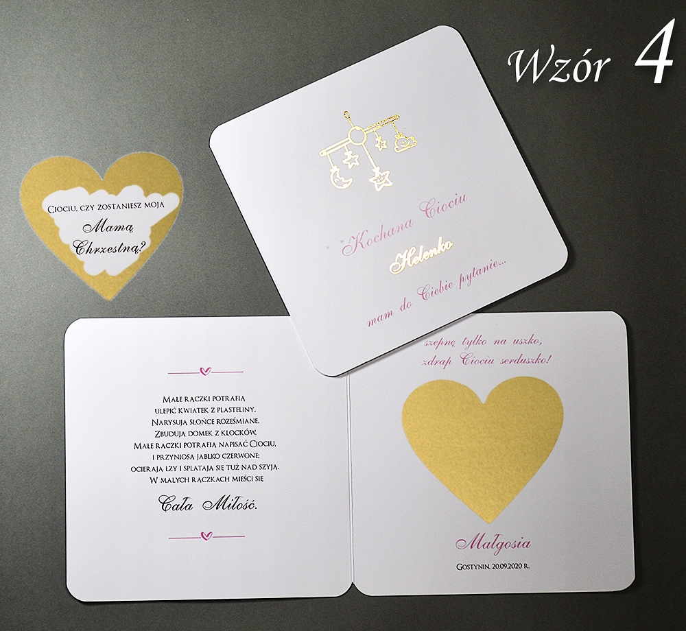 Prośba Pytanie Zdrapka Chrzestnej PERSONALIZOWANA Grubość papieru 300 g