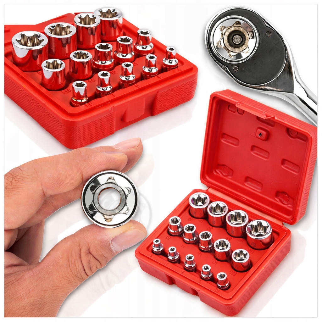 Klucze Torx Zestaw Kluczy 14 Szt E4-E24 1/4" 3/8" 1/2" Crv E-torx Nasadowe