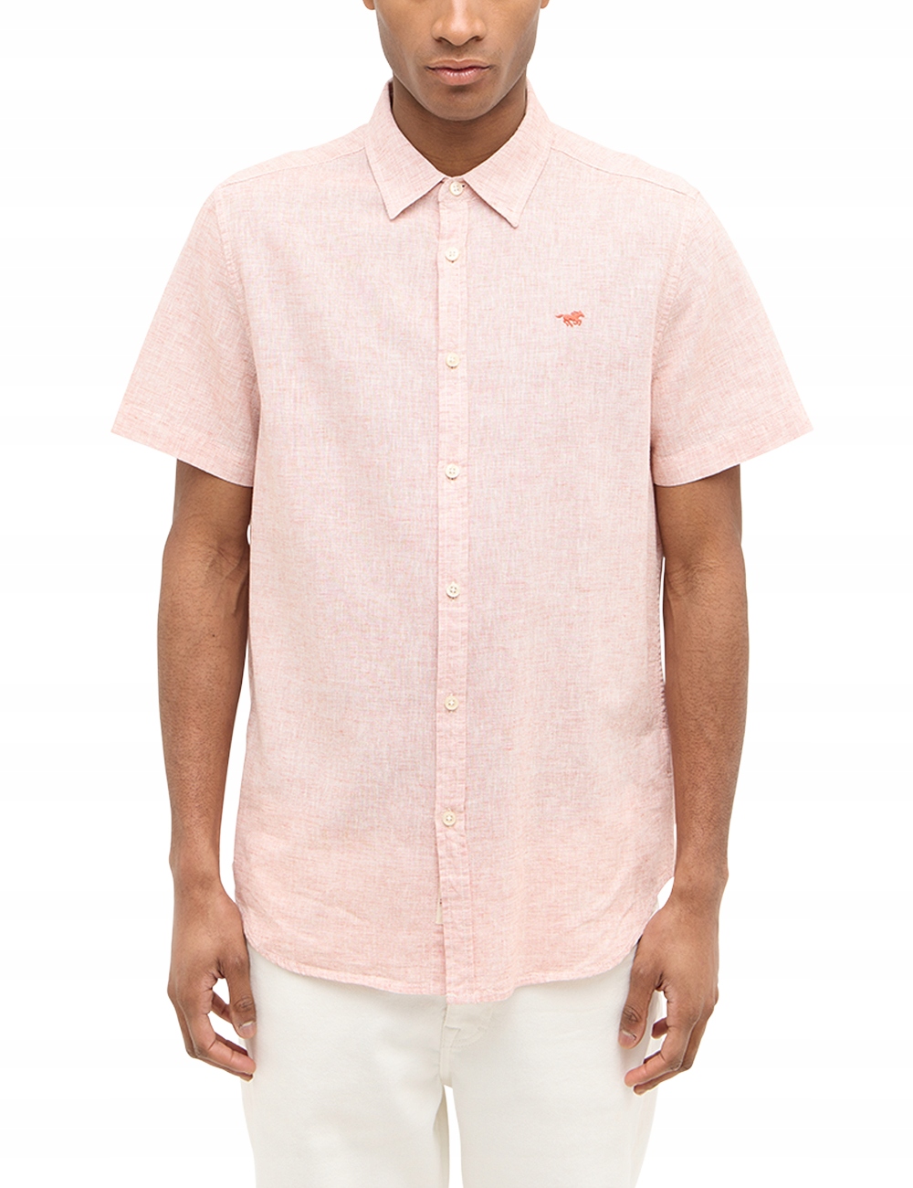 Mustang Růžová Pánská Lněná Košile S Krátkým Rukávem