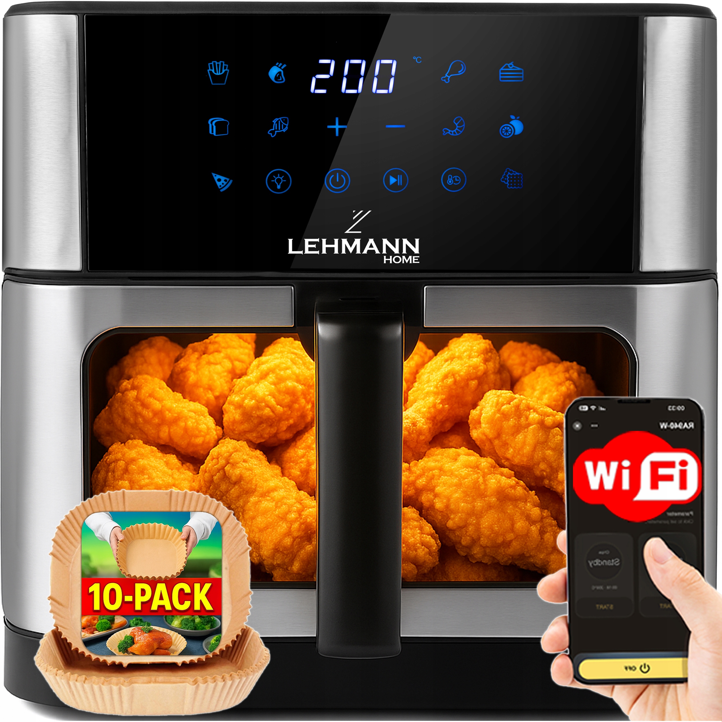 Frytkownica Beztłuszczowa Airfryer Frytownica Duża 12 Programów 10l 1800W